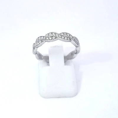 14K White Gold Wavy Diamond Band