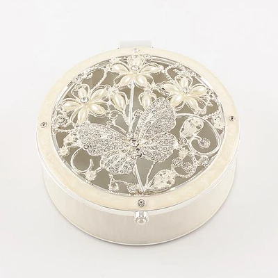 Crystal & Pearl Butterfly Round Box