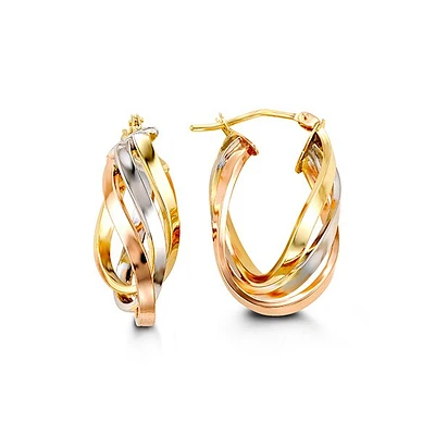 10K Tri Tone Gold 24mm Earrings