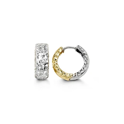 10K Two Tone Gold 14mm Huggie / Hoop / Hinged Earring