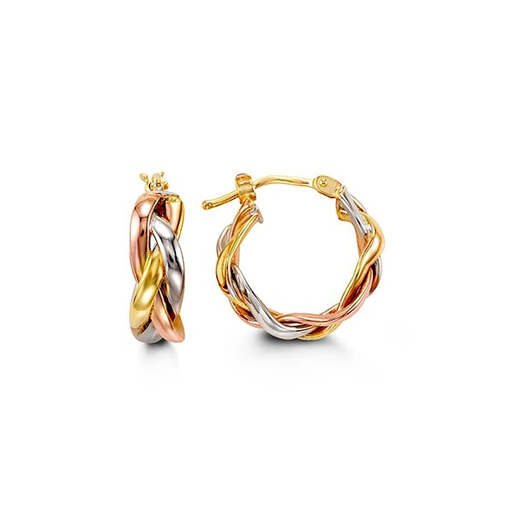 10K Tri Tone Gold 16mm Earrings