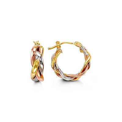 10K Tri Tone Gold 16mm Earrings