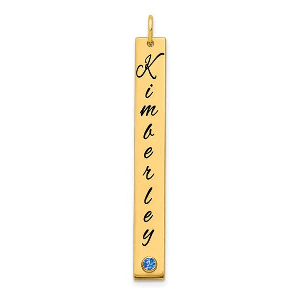Enameled with 18k Bezel Crystal Birthstone Vertical Bar Charm - Sterling Silver