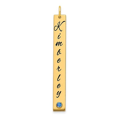 Enameled with 18k Bezel Crystal Birthstone Vertical Bar Charm - Sterling Silver