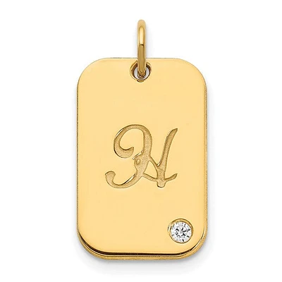 Dog Tag with Diamond Charm - Sterling Silver