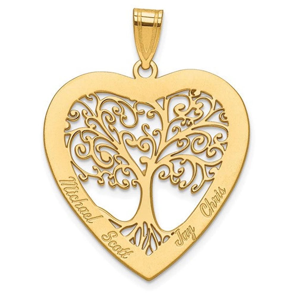 Polished Family Tree Heart Pendant (Up to 4 names) - Sterling Silver