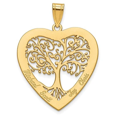 Polished Family Tree Heart Pendant (Up to 4 names) - Sterling Silver
