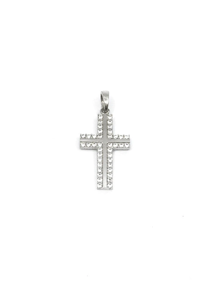 10K White Gold Cubic Zirconia Cross - 21mm x 13mm