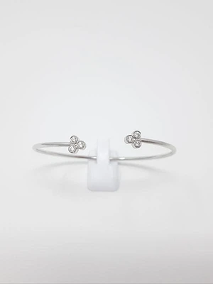 14K White Gold 0.24cttw Diamond Cuff Bangle, 6.5"