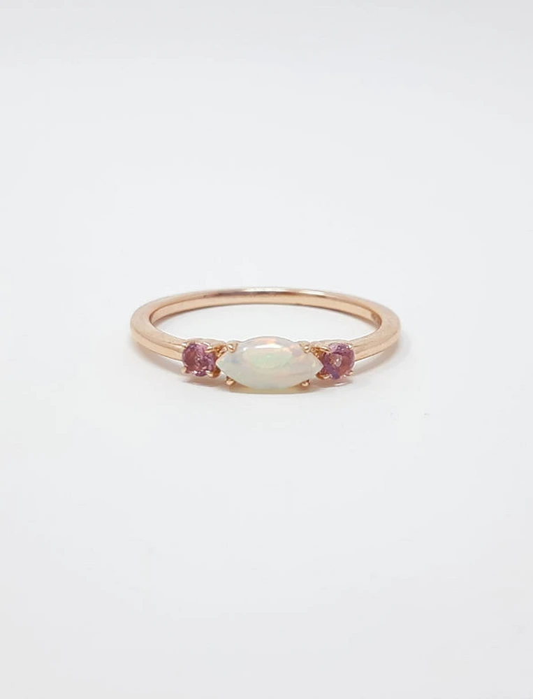 10K Rose Gold 7 x 3.25mm Opal and 2.5mm Pink Tourmaline Ring