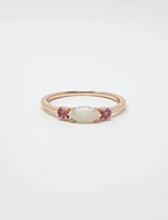 10K Rose Gold 7 x 3.25mm Opal and 2.5mm Pink Tourmaline Ring