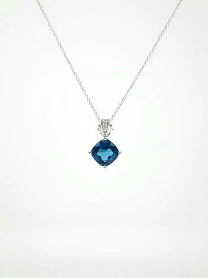 Blue Topaz and Diamond Pendant