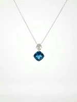 Blue Topaz and Diamond Pendant