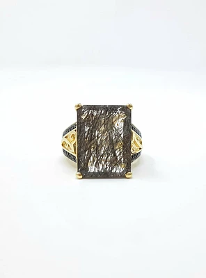 Tourmalinated Quartz and Black Diamond Ring