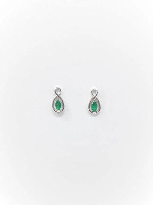 10K White Gold Oval Cut Emerald Stud Earrings