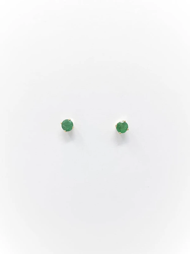 14K Yellow Gold Emerald Stud Earrings