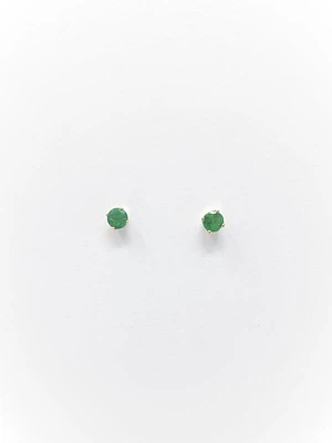 14K Yellow Gold Emerald Stud Earrings