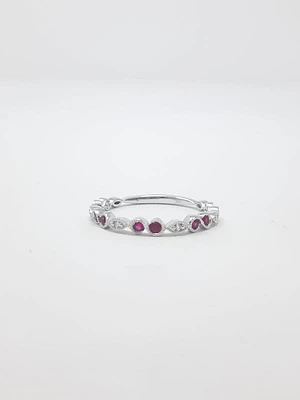 14K White Gold Ruby and Diamond Infinity Ring
