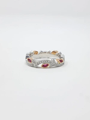 14K Two Tone White and Rose Gold 0.20cttw Ruby and 0.07cttw Diamond Ring