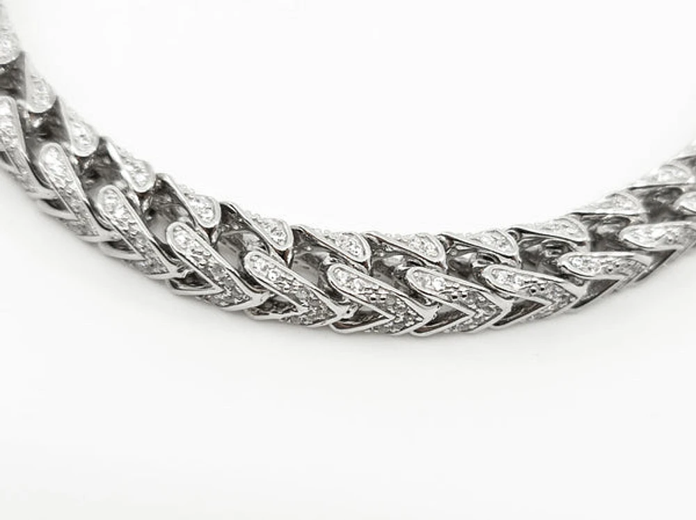 Sterling Silver & Cubic Zirconia Franco Chain - 22" / plated