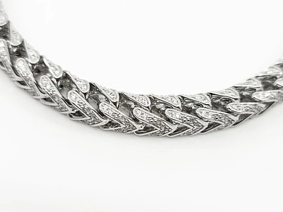Sterling Silver & Cubic Zirconia Franco Chain - 22" / plated