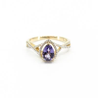 10K Yellow Gold Amethyst & 0.12cttw Diamond Ring- Size 6.5