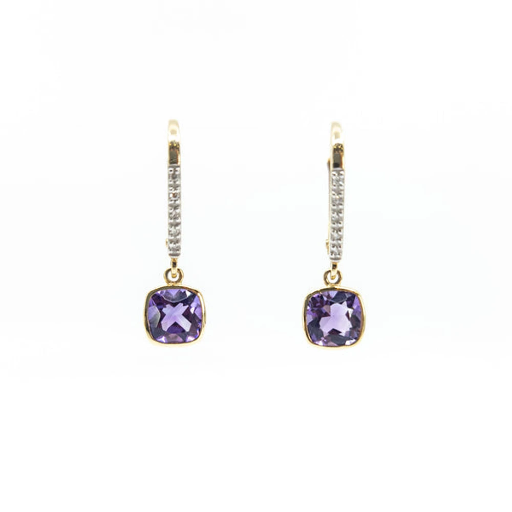 10K Yellow Gold Amethyst & Diamond 0.04cttw Earrings