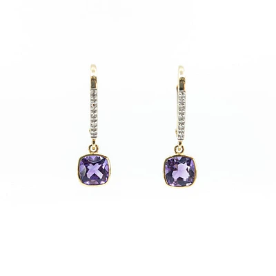 10K Yellow Gold Amethyst & Diamond 0.04cttw Earrings