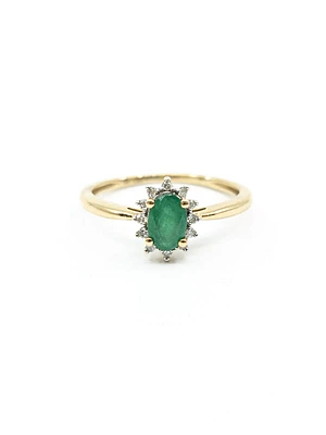 10K Yellow Gold Genuine Emerald & Diamond Ring