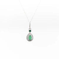 10K White Gold Genuine Emerald & Diamond Pendant