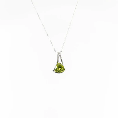 10K White Gold Peridot & Diamond Pendant