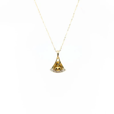 10K Yellow Gold Citrine and Diamond Pendant