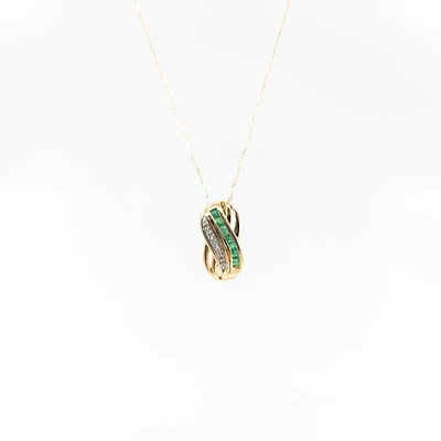 10K Yellow Gold Genuine Emerald and Diamond Pendant