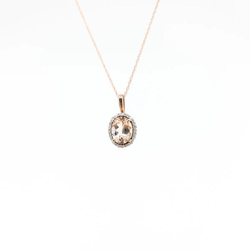 10K Rose Gold Morganite & Diamond Pendant