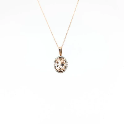 10K Rose Gold Morganite & Diamond Pendant