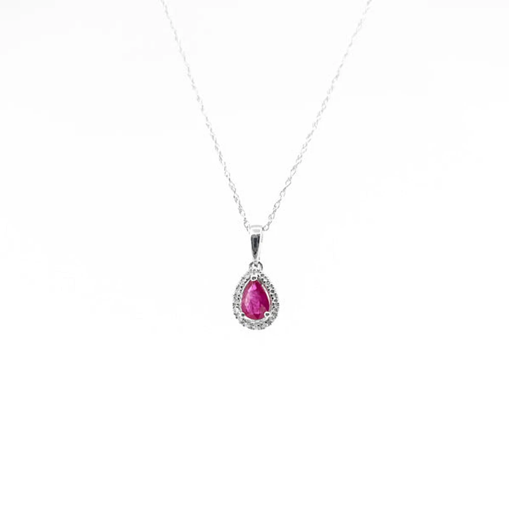 10K White Gold Genuine Ruby and Diamond Pendant