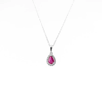 10K White Gold Genuine Ruby and Diamond Pendant