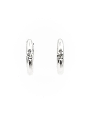 10K White Gold 0.05cttw Canadian Diamond Hoop Huggie Hinged Earrings