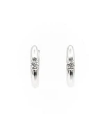 10K White Gold 0.05cttw Canadian Diamond Hoop Huggie Hinged Earrings