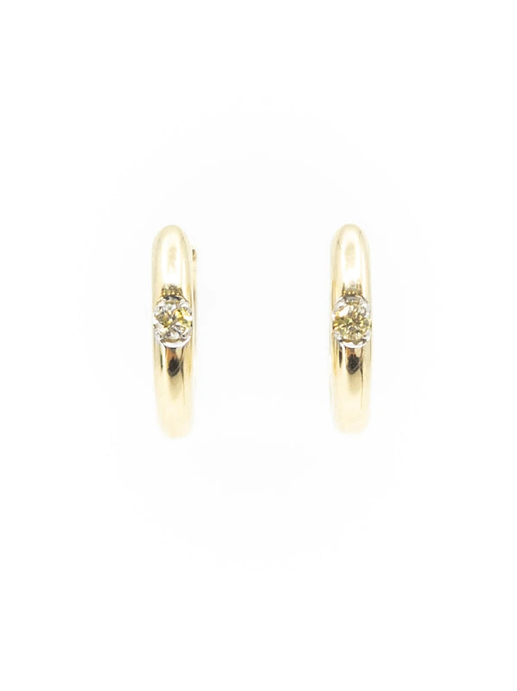 10K Yellow Gold 0.06cttw Round Cut Canadian Diamond Hoop Huggie Hinged Earring
