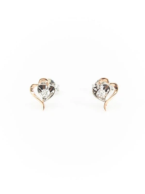 10K White & Rose Gold 0.08cttw Round Cut Canadian Diamond Heart Earrings