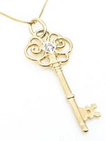 10K Yellow Gold 0.02cttw Canadian Diamond Key Necklace, 18”