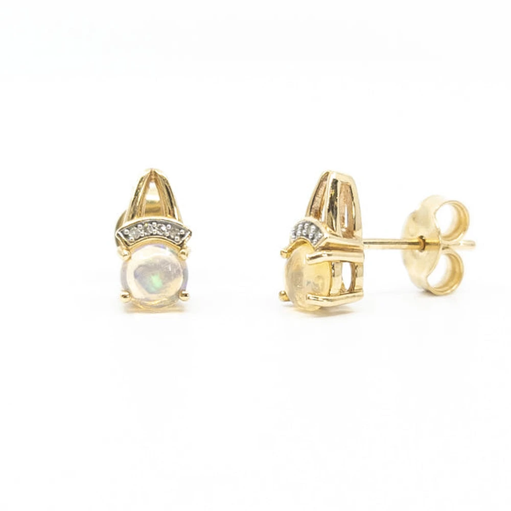10K Yellow Gold Opal & Diamond Earrings