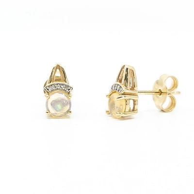 10K Yellow Gold Opal & Diamond Earrings