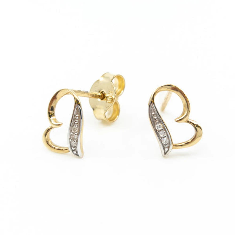 10K Yellow Gold Side Ways Heart Diamond Earrings