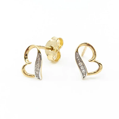 10K Yellow Gold Side Ways Heart Diamond Earrings