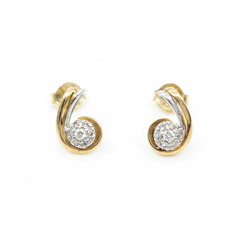 10K Two Tone Yellow and White Gold Diamond Earring