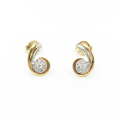 10K Two Tone Yellow and White Gold Diamond Earring