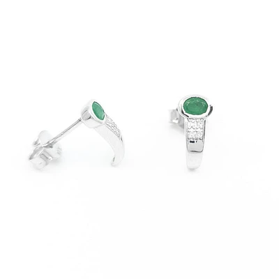 10K White Gold Genuine Emerald & Diamond Earring