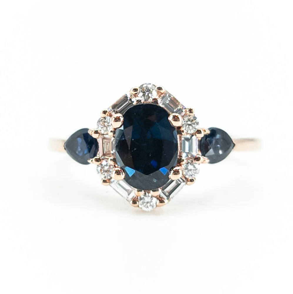 10K Rose Gold 1.50cttw Genuine Sapphire & 0.30cttw Diamonds Ring, size 6.5